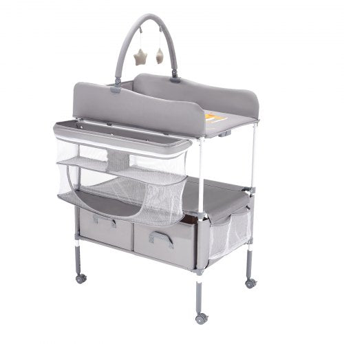 Baby Changing Table Foldable Diaper Change Station with 2 Fabric Drawers