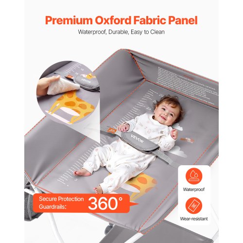 Foldable Baby Changing Diaper Station with Side Basket Wheels Light Gray – 4