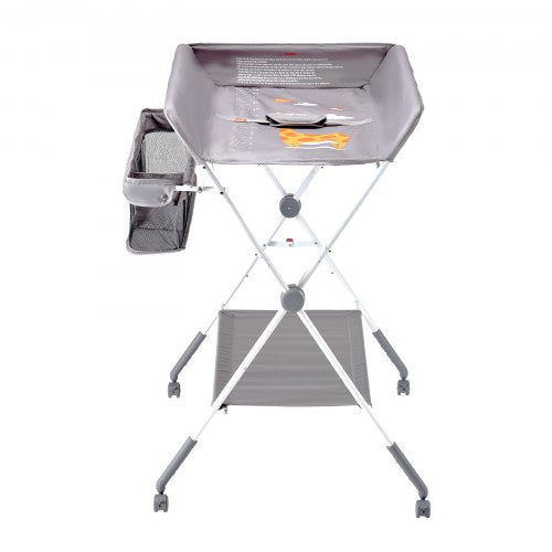 Foldable Baby Changing Diaper Station with Side Basket Wheels Light Gray – 4