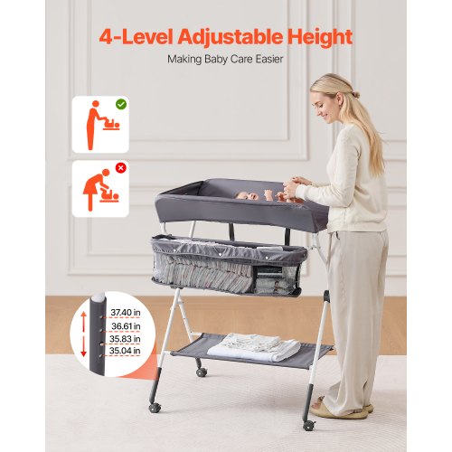 Baby Changing Table Foldable Diaper Change Station with Side Basket