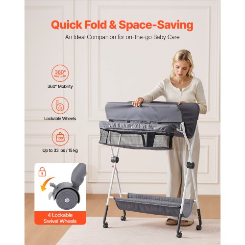Baby Changing Table Foldable Diaper Change Station with Side Basket