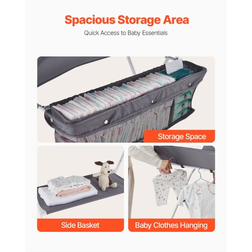 Baby Changing Table Foldable Diaper Change Station with Side Basket