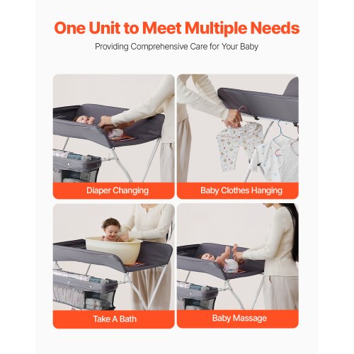 Baby Changing Table Foldable Diaper Change Station with Side Basket