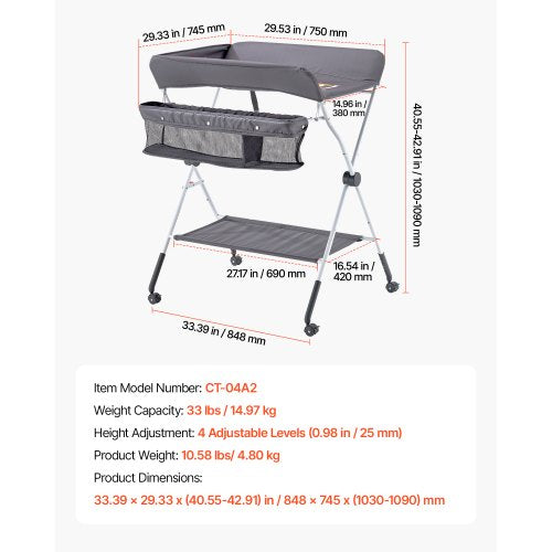 Baby Changing Table Foldable Diaper Change Station with Side Basket