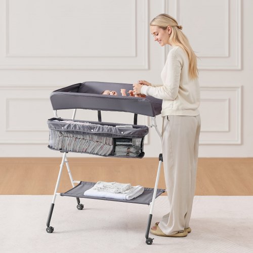 Baby Changing Table Foldable Diaper Change Station with Side Basket