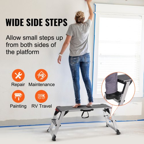 Folding Work Platform 660 lbs Load Capacity Aluminum Drywall Stool Ladder