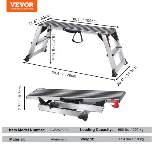 Folding Work Platform 660 lbs Load Capacity Aluminum Drywall Stool Ladder