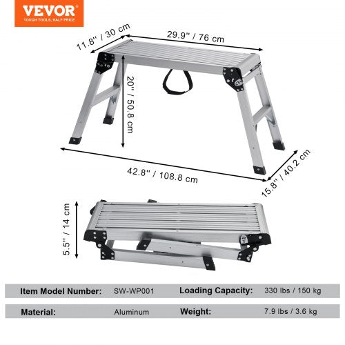 Folding Work Platform 330 lbs Load Capacity Aluminum Drywall Stool Ladder