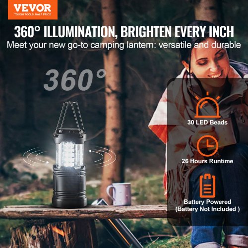 LED Camping Lanterns 4 Pack Magnetic Base Battery Powered Lights