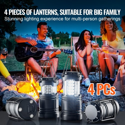 LED Camping Lanterns 4 Pack Magnetic Base Battery Powered Lights