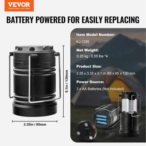 LED Camping Lanterns 4 Pack Magnetic Base Battery Powered Lights