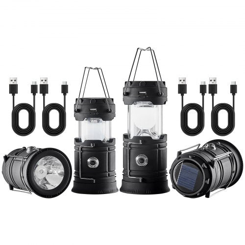LED Camping Lanterns 4 Pack Rechargeable Camping Flashlights Solar USB