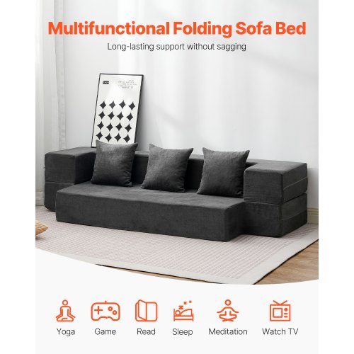 Folding Sofa Bed 3in1 Foldable Couch Bed with 3 Pillows and Washable