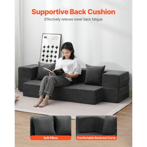 Folding Sofa Bed 3in1 Foldable Couch Bed with 3 Pillows and Washable
