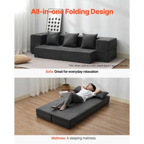 Folding Sofa Bed 3in1 Foldable Couch Bed with 3 Pillows and Washable