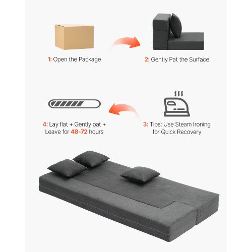 Folding Sofa Bed 3in1 Foldable Couch Bed with 3 Pillows and Washable