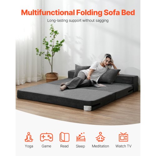 Folding Sofa Bed 3in1 Foldable Couch Bed with 2 Pillows and Washable