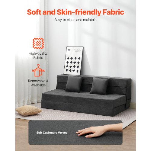Folding Sofa Bed 3in1 Foldable Couch Bed with 2 Pillows and Washable