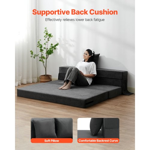 Folding Sofa Bed 3in1 Foldable Couch Bed with 2 Pillows and Washable