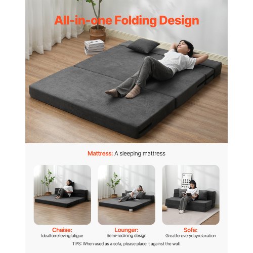 Folding Sofa Bed 3in1 Foldable Couch Bed with 2 Pillows and Washable