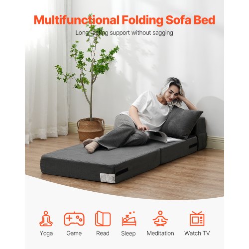 Folding Sofa Bed 3in1 Foldable Couch Bed with 2 Pillows and Washable