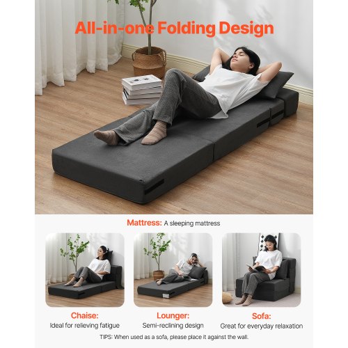 Folding Sofa Bed 3in1 Foldable Couch Bed with 2 Pillows and Washable