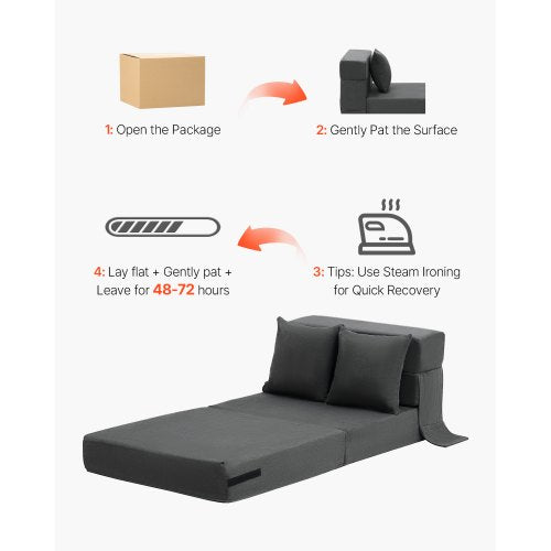 Folding Sofa Bed 3in1 Foldable Couch Bed with 2 Pillows and Washable