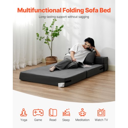 Folding Sofa Bed 3in1 Foldable Couch Bed with 2 Pillows and Washable