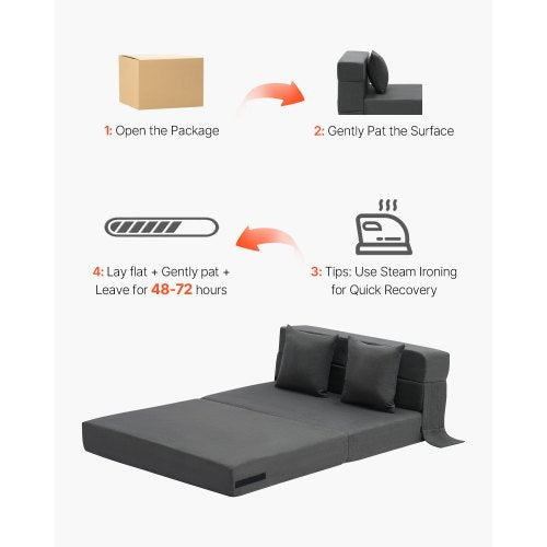 Folding Sofa Bed 3in1 Foldable Couch Bed with 2 Pillows and Washable