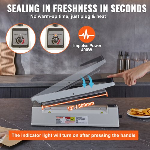Impulse Sealer 12 inch Manual Heat Sealing Machine with Adjustable Heating