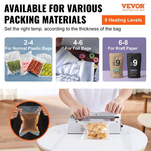 Impulse Sealer 8 inch Manual Heat Sealing Machine with Adjustable Heating