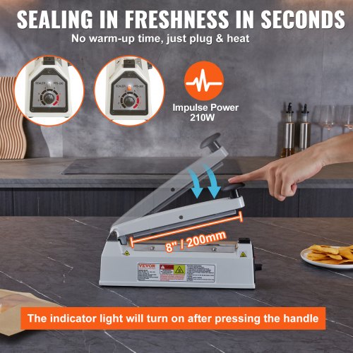 Impulse Sealer 8 inch Manual Heat Sealing Machine with Adjustable Heating