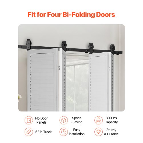 BiFolding Sliding Barn Door Hardware Track Kit 52 Top Mount Track Kit