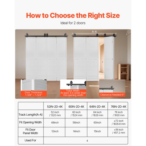 BiFolding Sliding Barn Door Hardware Track Kit 52 Top Mount Track Kit