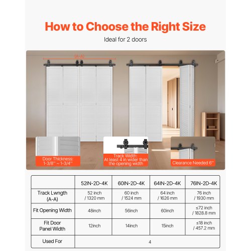 BiFolding Sliding Barn Door Hardware Track Kit 60 Top Mount Track Kit