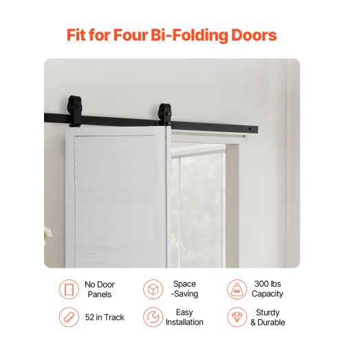 BiFolding Sliding Barn Door Hardware Track Kit 52 Top Mount Track Kit