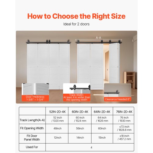 BiFolding Sliding Barn Door Hardware Track Kit 76 Top Mount Track Kit