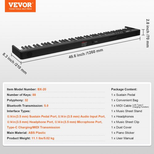 88 Key Folding Keyboard Piano Bluetooth MIDI Portable Electronic Digital