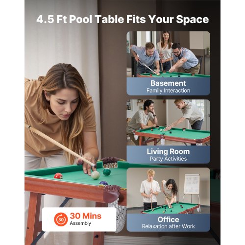 Folding Pool Table 4.5 ft Portable Billiards Tables Foldable SpaceSaving
