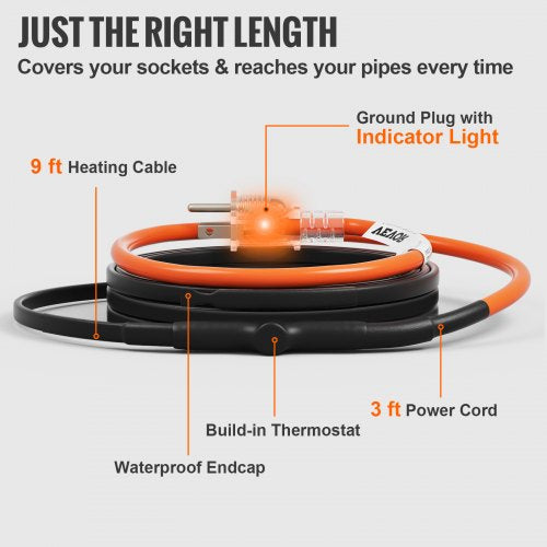 SelfRegulating Pipe Heating Cable 9FT 5WFT Heat Tape for Pipes Freeze