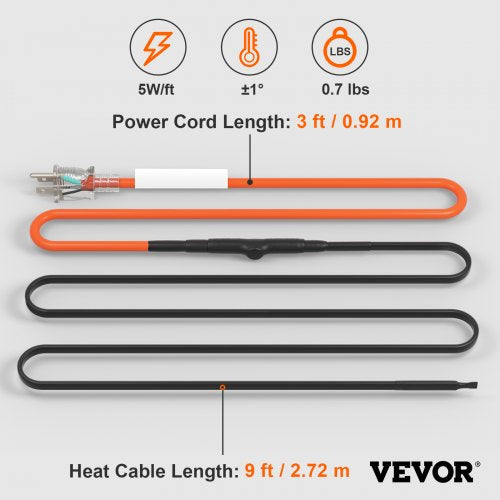 SelfRegulating Pipe Heating Cable 9FT 5WFT Heat Tape for Pipes Freeze