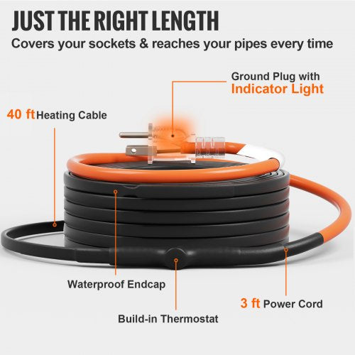 SelfRegulating Pipe Heating Cable 40FT 5WFT Heat Tape for Pipes Freeze