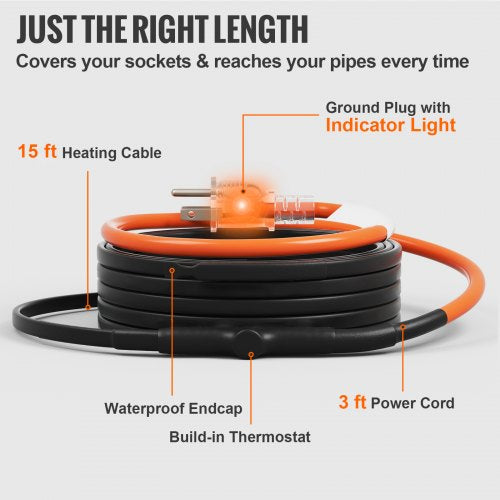 SelfRegulating Pipe Heating Cable 15FT 5WFT Heat Tape for Pipes Freeze