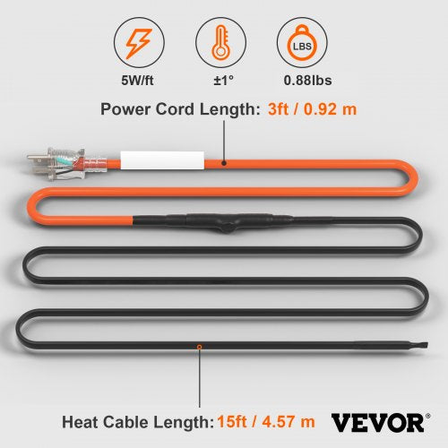 SelfRegulating Pipe Heating Cable 15FT 5WFT Heat Tape for Pipes Freeze