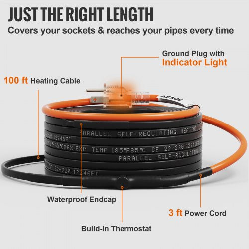 SelfRegulating Pipe Heating Cable 100feet 5Wft Heat Tape for Pipes