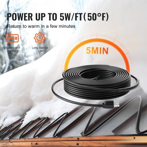 SelfRegulating Pipe Heating Cable 80FT 5WFT Heat Tape for Pipes Roof