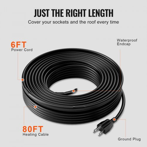 SelfRegulating Pipe Heating Cable 80FT 5WFT Heat Tape for Pipes Roof