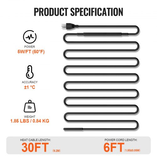 SelfRegulating Pipe Heating Cable 30FT 5WFT Heat Tape for Pipes Roof