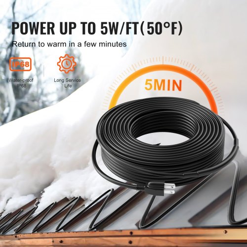 SelfRegulating Pipe Heating Cable 120FT 5WFT Heat Tape for Pipes Roof