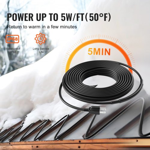 SelfRegulating Pipe Heating Cable 12FT 5WFT Heat Tape for Pipes Roof